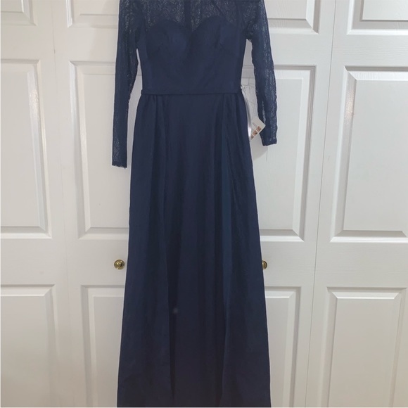 NEW Mac Duggal 12356D Navy Lace Long Sleeve Dress Gown w/ Overskirt Size 4 - Picture 6 of 6